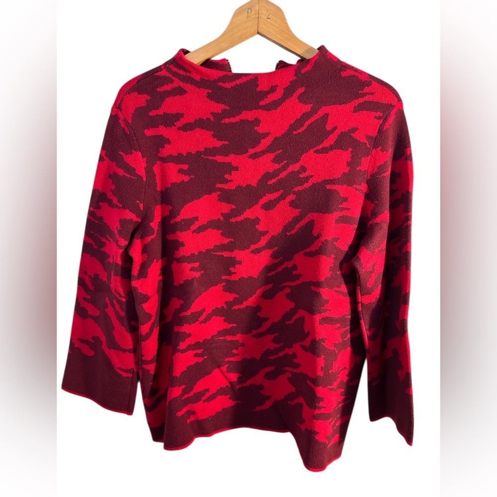 Chicos Women Red Animal Long Sleeve Mock Neck Pullover Sweater Lg Petite